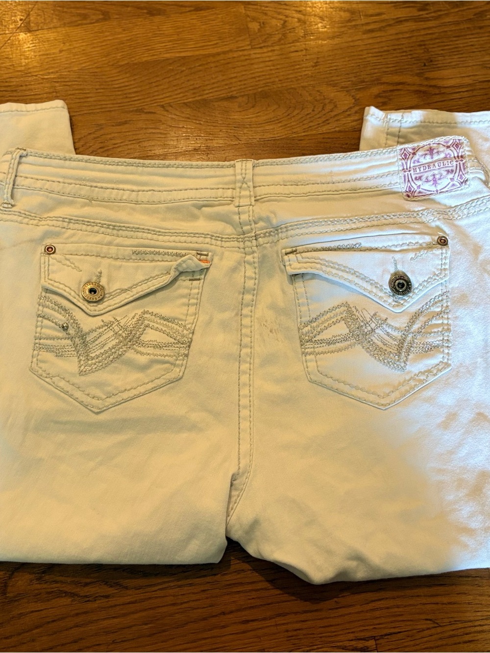 Hydraulic White Boot Cut Jeans with Embroidered Back Pockets
